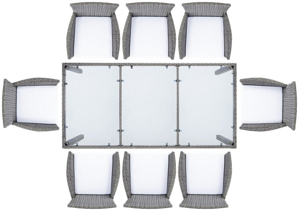 Hailee Dining Set – Contemporary Chic Outdoor Dining Experience with Glass Top Table and Wicker Chairs