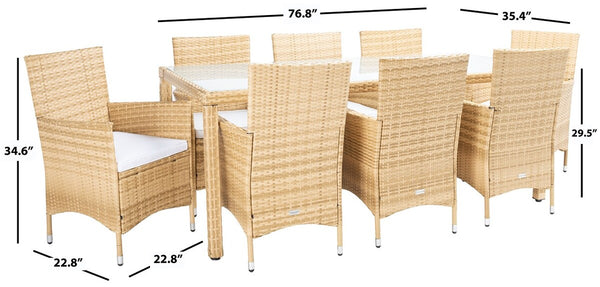Hailee Dining Set – Contemporary Chic Outdoor Dining Experience with Glass Top Table and Wicker Chairs
