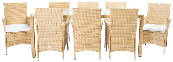 Hailee Dining Set – Contemporary Chic Outdoor Dining Experience with Glass Top Table and Wicker Chairs