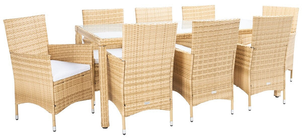 Hailee Dining Set – Contemporary Chic Outdoor Dining Experience with Glass Top Table and Wicker Chairs