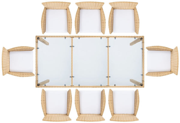 Hailee Dining Set – Contemporary Chic Outdoor Dining Experience with Glass Top Table and Wicker Chairs