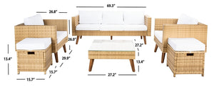 Presla 6 Piece Living Set - Modern Coastal Outdoor Furniture with Stylish Wicker and Acacia Legs