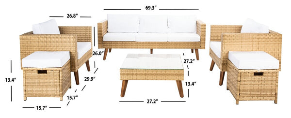 Presla 6 Piece Living Set - Modern Coastal Outdoor Furniture with Stylish Wicker and Acacia Legs