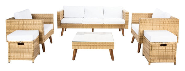 Presla 6 Piece Living Set - Modern Coastal Outdoor Furniture with Stylish Wicker and Acacia Legs