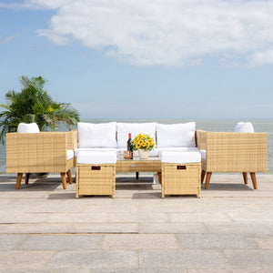 Presla 6 Piece Living Set - Modern Coastal Outdoor Furniture with Stylish Wicker and Acacia Legs