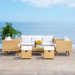 Presla 6 Piece Living Set - Modern Coastal Outdoor Furniture with Stylish Wicker and Acacia Legs