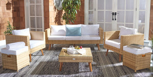 Presla 6 Piece Living Set - Modern Coastal Outdoor Furniture with Stylish Wicker and Acacia Legs