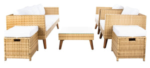 Presla 6 Piece Living Set - Modern Coastal Outdoor Furniture with Stylish Wicker and Acacia Legs