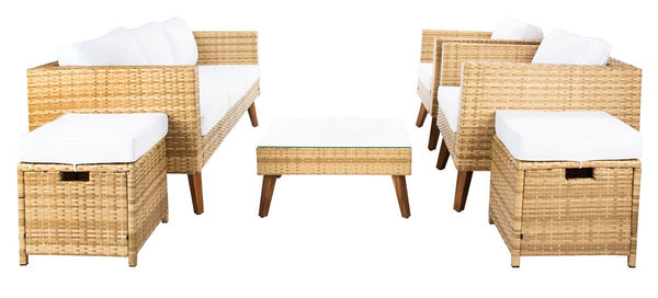Presla 6 Piece Living Set - Modern Coastal Outdoor Furniture with Stylish Wicker and Acacia Legs