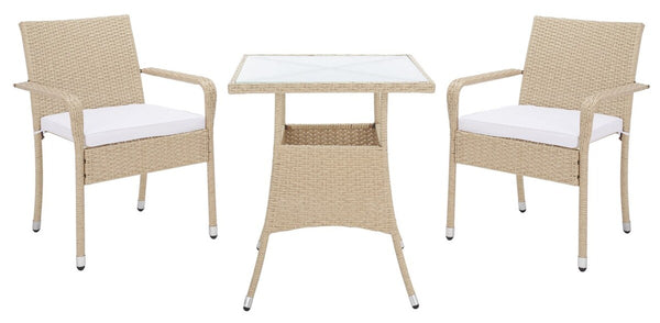 Laban Bistro Set - Contemporary 3-Piece Patio Collection with Plush Cushions and Elegant Glass Table