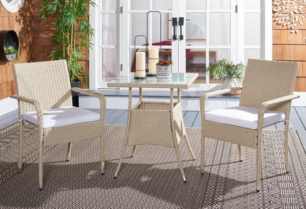 Laban Bistro Set - Contemporary 3-Piece Patio Collection with Plush Cushions and Elegant Glass Table