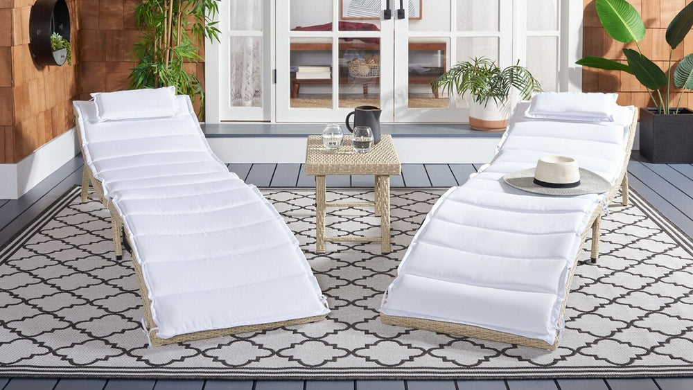 Carew 3 Piece Sun Lounger Set - Relax in Style with Plush Cushions and Elegant Rattan Design!