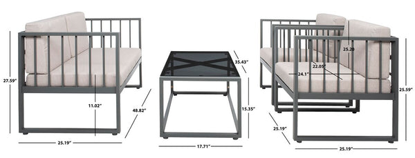 Safavieh Holyoke 4 Pc Living Set Grey/Light Grey Cushion Steel: 80%, Cushion: 20%,  PAT7726B