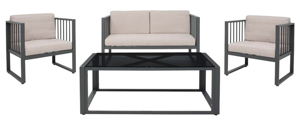 Safavieh Holyoke 4 Pc Living Set Grey/Light Grey Cushion Steel: 80%, Cushion: 20%,  PAT7726B