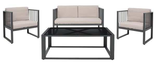 Safavieh Holyoke 4 Pc Living Set Grey/Light Grey Cushion Steel: 80%, Cushion: 20%,  PAT7726B