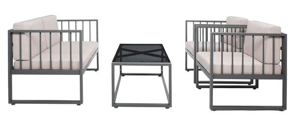 Safavieh Holyoke 4 Pc Living Set Grey/Light Grey Cushion Steel: 80%, Cushion: 20%,  PAT7726B