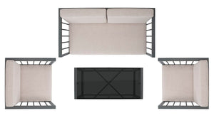 Safavieh Holyoke 4 Pc Living Set Grey/Light Grey Cushion Steel: 80%, Cushion: 20%,  PAT7726B