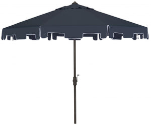 Safavieh Zimmerman Umbrella with Flap UV Resistant 9' Crank Market Auto Tilt Navy Brown Metal Hardwood Polyester Aluminum PAT8000A 889048036253