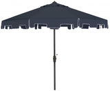 Safavieh Zimmerman Umbrella with Flap UV Resistant 9' Crank Market Auto Tilt Navy Brown Metal Hardwood Polyester Aluminum PAT8000A 889048036253
