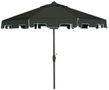 Safavieh Zimmerman Umbrella Flap UV Resistant 9' Crank Market Auto Tilt Dark Green Brown Metal Hardwood Polyester Aluminum PAT8000B 889048036260