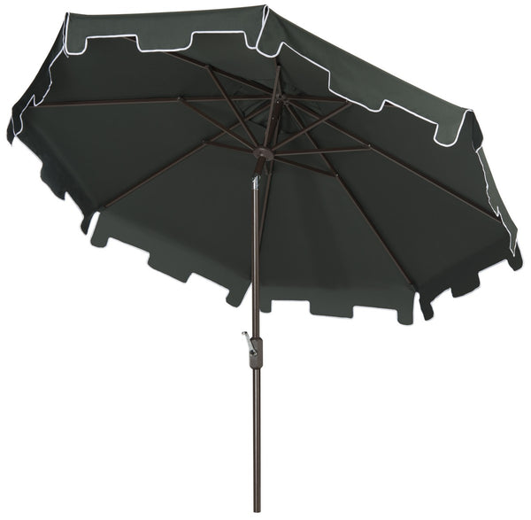 Safavieh Zimmerman Umbrella Flap UV Resistant 9' Crank Market Auto Tilt Dark Green Brown Metal Hardwood Polyester Aluminum PAT8000B 889048036260