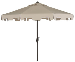Safavieh Zimmerman Umbrella with Flap UV Resistant 9' Crank Market Auto Tilt Beige Brown Metal Hardwood Polyester Aluminum PAT8000C 889048036277