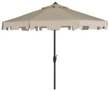 Safavieh Zimmerman Umbrella with Flap UV Resistant 9' Crank Market Auto Tilt Beige Brown Metal Hardwood Polyester Aluminum PAT8000C 889048036277