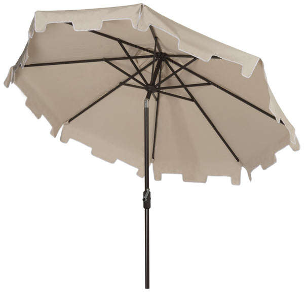 Safavieh Zimmerman Umbrella with Flap UV Resistant 9' Crank Market Auto Tilt Beige Brown Metal Hardwood Polyester Aluminum PAT8000C 889048036277
