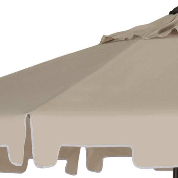 Safavieh Zimmerman Umbrella with Flap UV Resistant 9' Crank Market Auto Tilt Beige Brown Metal Hardwood Polyester Aluminum PAT8000C 889048036277