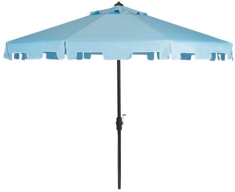 Safavieh Zimmerman Umbrella with Flap UV Resistant 9' Crank Market Auto Tilt Blue Brown Metal Hardwood Polyester Aluminum PAT8000D 889048036284