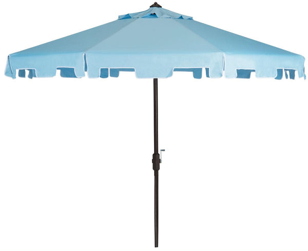 Safavieh Zimmerman Umbrella with Flap UV Resistant 9' Crank Market Auto Tilt Blue Brown Metal Hardwood Polyester Aluminum PAT8000D 889048036284