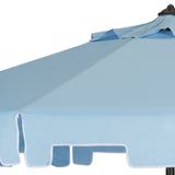 Safavieh Zimmerman Umbrella with Flap UV Resistant 9' Crank Market Auto Tilt Blue Brown Metal Hardwood Polyester Aluminum PAT8000D 889048036284