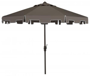 Safavieh Zimmerman Umbrella with Flap UV Resistant 9' Crank Market Auto Tilt Grey Brown Metal Hardwood Polyester Aluminum PAT8000E 889048036291