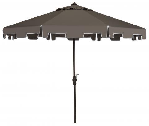 Safavieh Zimmerman Umbrella with Flap UV Resistant 9' Crank Market Auto Tilt Grey Brown Metal Hardwood Polyester Aluminum PAT8000E 889048036291