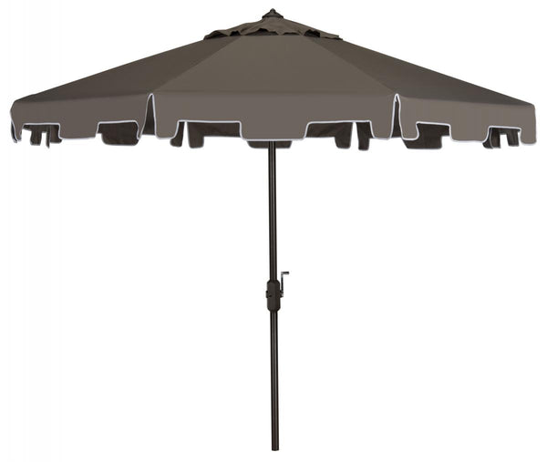 Safavieh Zimmerman Umbrella with Flap UV Resistant 9' Crank Market Auto Tilt Grey Brown Metal Hardwood Polyester Aluminum PAT8000E 889048036291