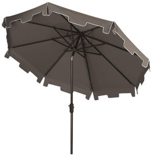 Safavieh Zimmerman Umbrella with Flap UV Resistant 9' Crank Market Auto Tilt Grey Brown Metal Hardwood Polyester Aluminum PAT8000E 889048036291