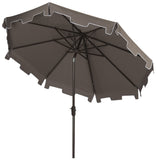 Safavieh Zimmerman Umbrella with Flap UV Resistant 9' Crank Market Auto Tilt Grey Brown Metal Hardwood Polyester Aluminum PAT8000E 889048036291