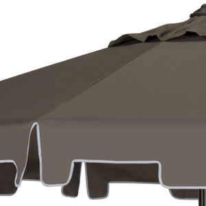 Safavieh Zimmerman Umbrella with Flap UV Resistant 9' Crank Market Auto Tilt Grey Brown Metal Hardwood Polyester Aluminum PAT8000E 889048036291