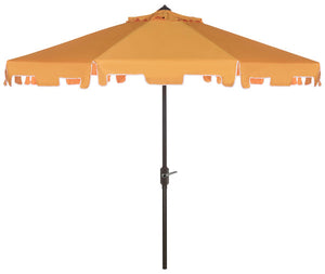 Safavieh Zimmerman Umbrella with Flap UV Resistant 9' Crank Market Auto Tilt Yellow White Brown Metal Hardwood Poly Aluminum PAT8000F 889048164703