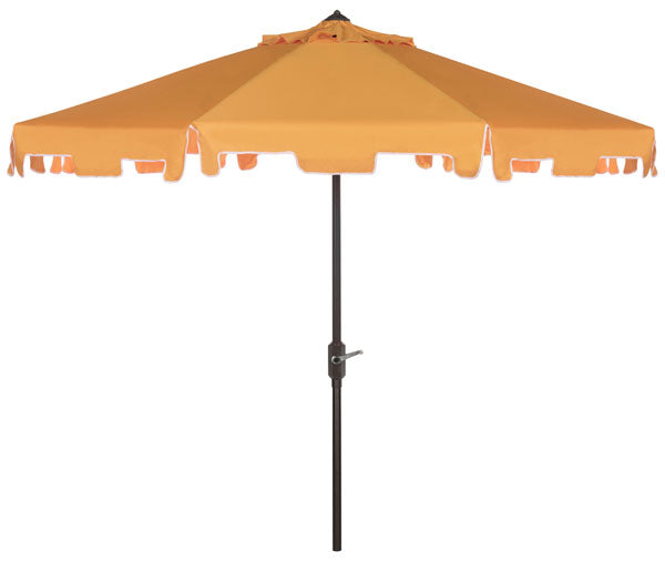 Safavieh Zimmerman Umbrella with Flap UV Resistant 9' Crank Market Auto Tilt Yellow White Brown Metal Hardwood Poly Aluminum PAT8000F 889048164703