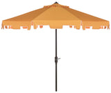 Safavieh Zimmerman Umbrella with Flap UV Resistant 9' Crank Market Auto Tilt Yellow White Brown Metal Hardwood Poly Aluminum PAT8000F 889048164703