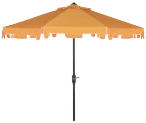 Safavieh Zimmerman Umbrella with Flap UV Resistant 9' Crank Market Auto Tilt Yellow White Brown Metal Hardwood Poly Aluminum PAT8000F 889048164703