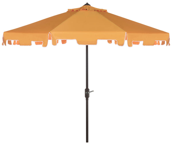 Safavieh Zimmerman Umbrella with Flap UV Resistant 9' Crank Market Auto Tilt Yellow White Brown Metal Hardwood Poly Aluminum PAT8000F 889048164703
