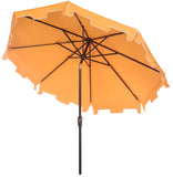 Safavieh Zimmerman Umbrella with Flap UV Resistant 9' Crank Market Auto Tilt Yellow White Brown Metal Hardwood Poly Aluminum PAT8000F 889048164703