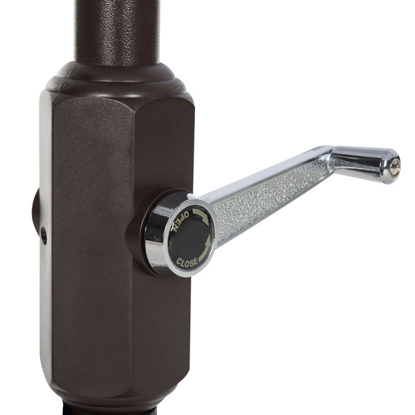 Safavieh Zimmerman Umbrella with Flap UV Resistant 9' Crank Market Auto Tilt Yellow White Brown Metal Hardwood Poly Aluminum PAT8000F 889048164703