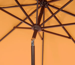 Safavieh Zimmerman Umbrella with Flap UV Resistant 9' Crank Market Auto Tilt Yellow White Brown Metal Hardwood Poly Aluminum PAT8000F 889048164703