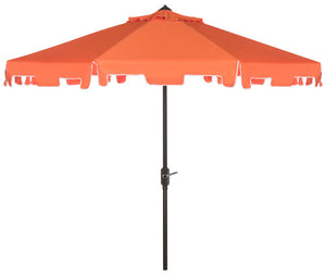Safavieh Zimmerman Umbrella with Flap UV Resistant 9' Crank Market Auto Tilt Orange White Brown Metal Hardwood Poly Aluminum PAT8000G 889048164710