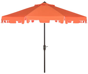 Safavieh Zimmerman Umbrella with Flap UV Resistant 9' Crank Market Auto Tilt Orange White Brown Metal Hardwood Poly Aluminum PAT8000G 889048164710