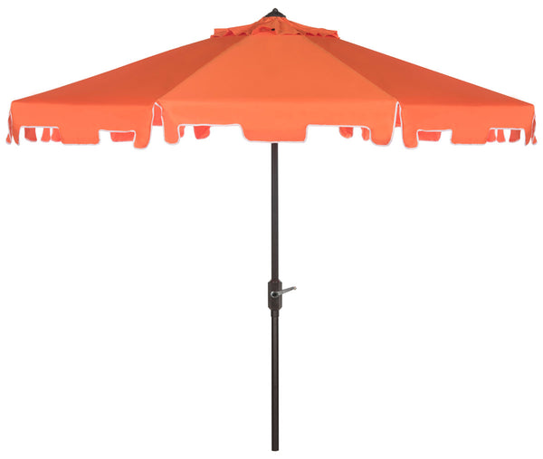 Safavieh Zimmerman Umbrella with Flap UV Resistant 9' Crank Market Auto Tilt Orange White Brown Metal Hardwood Poly Aluminum PAT8000G 889048164710