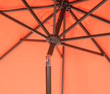 Safavieh Zimmerman Umbrella with Flap UV Resistant 9' Crank Market Auto Tilt Orange White Brown Metal Hardwood Poly Aluminum PAT8000G 889048164710
